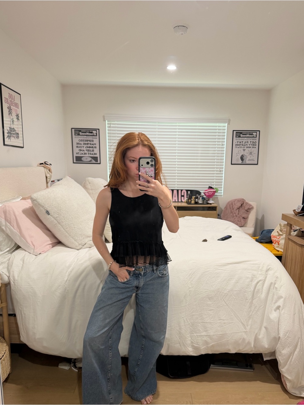 Forever 21 Black Sleeveless Tank with Sheer Ruffle Hem